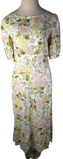Who What Wear Women Floral Linen Blend Midi Short Sleeve Tie Back Dress Size S