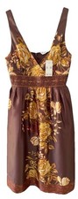 New Look Size 8 Brown & Yellow Vintage Style Satin Dress New With Tags