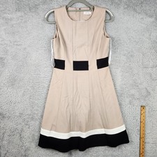 Calvin Klein Dress Womens 6 Beige Colorblock Fit & Flare Sleeveless Work Office