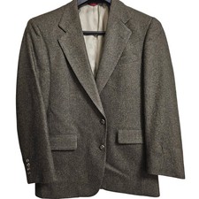 Jos. A. Bank Blazer Men Large Olive Brown Herringbone Pure Wool Sport Coat Tweed