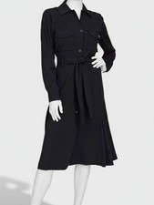Halston Women's Black Button-Front Flared Trench Dress Sz 14