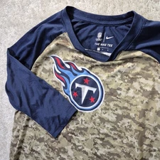 Nike Tennessee Titans Salute to Service T Shirt Green Camo Raglan 3/4 Sleeve