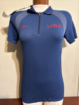 J. LINDEBERG ALIZEE SEAMLESS POLO WOMEN'S SMALL ESTATE BLUE USA GOLF NEW NWT