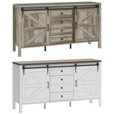 HOMCOM 59 Inch Farmhouse Sideboard Buffet Cabinet with Thick Top