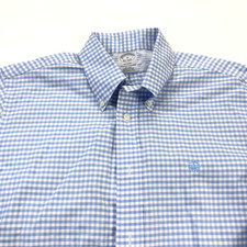 Brooks Brothers REGENT SUPIMA Medium 16/34 Non-Iron LS Gingham Dress Shirt Blue