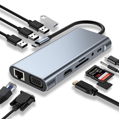 USB-C Hub 11 IN 1 Adapter 4K HDMI USB 3.0 LAN RJ45 Ethernet Micro SD Kartenleser