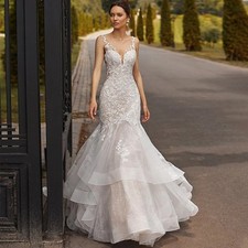 Classic Mermaid Wedding Dresses for Women Layered Sweetheart Lace Appliques Gown