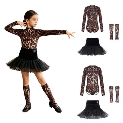 Mädchen Tanzbekleidung Lateinisch Ballsaal Tanzkurs Outfits Modern V-Rückseite