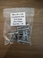 M8 X 40 X 1.25 Countersink Bolt. 10.9 Grade. Zinc Plated. Pack Of 10