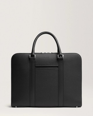 Carl Friedrik Palissy Single Zip Briefcase   Black Grained Leather