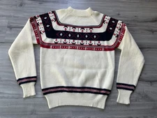 Vintage Richman Brothers Sweater Size M Fair Isle Ski Resort Crew Neck Ivory