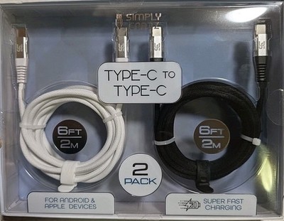 SIMPLY CORDZ USB-C To USB-C 6ft 2 Pack For Apple & Andoid SUPER FAST CHARGING