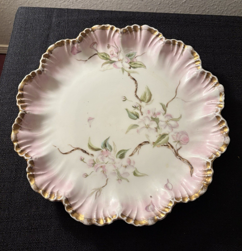 Limoges Porcelain Floral Round Plate France White Pink Green Gold Trim. Perfect