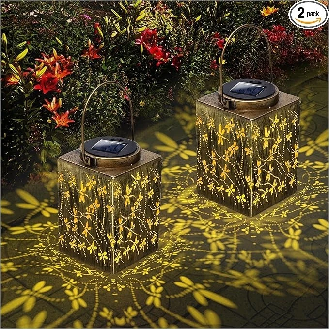 2 Pack Solar Powered Lantern Lights Waterproof Hanging Outdoor Garden Lamp Decor