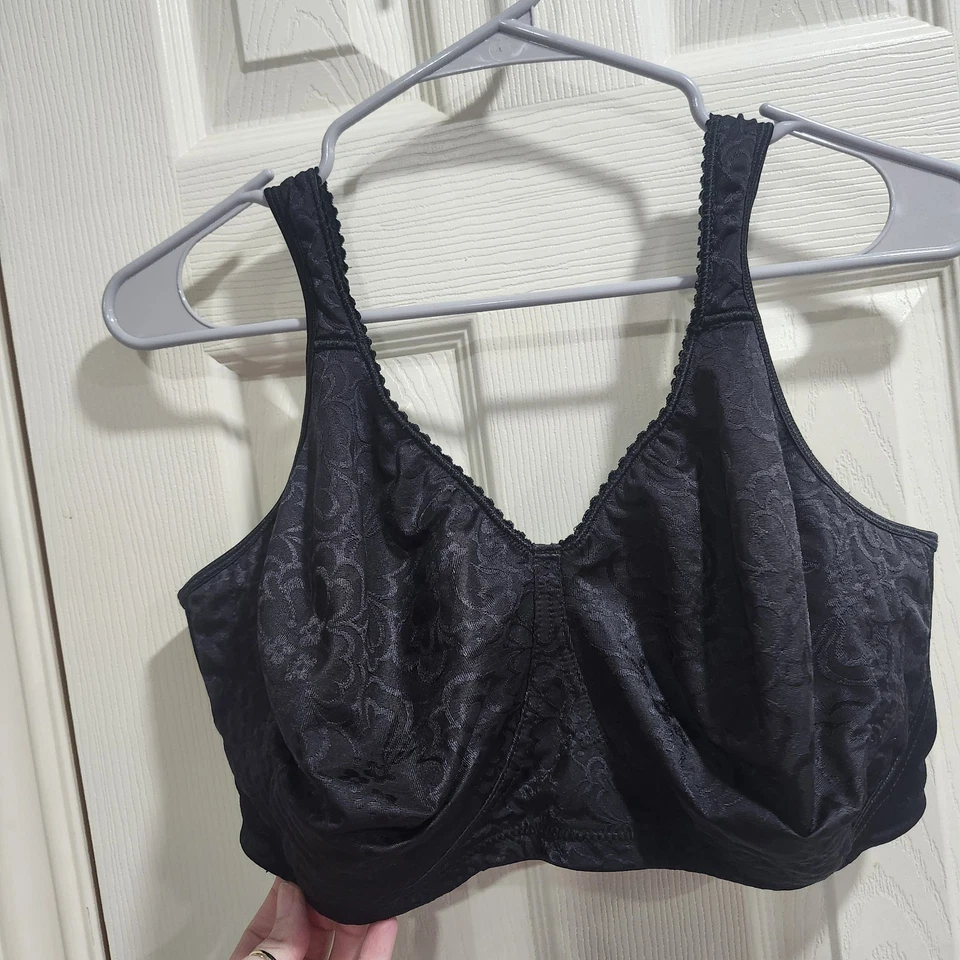 Playtex 18 Hour 4745 Bra 42D Black Wirefree Ultimate Lift & Support Floral - Image 2 of 4