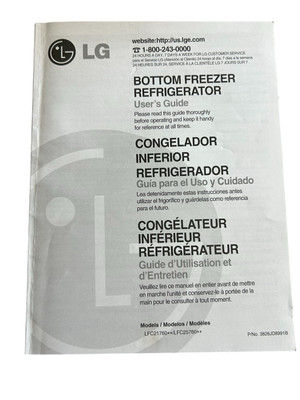 LG Bottom Freezer Refrigerator User's Guide OEM LFC21760 LFC25760 Manual Only