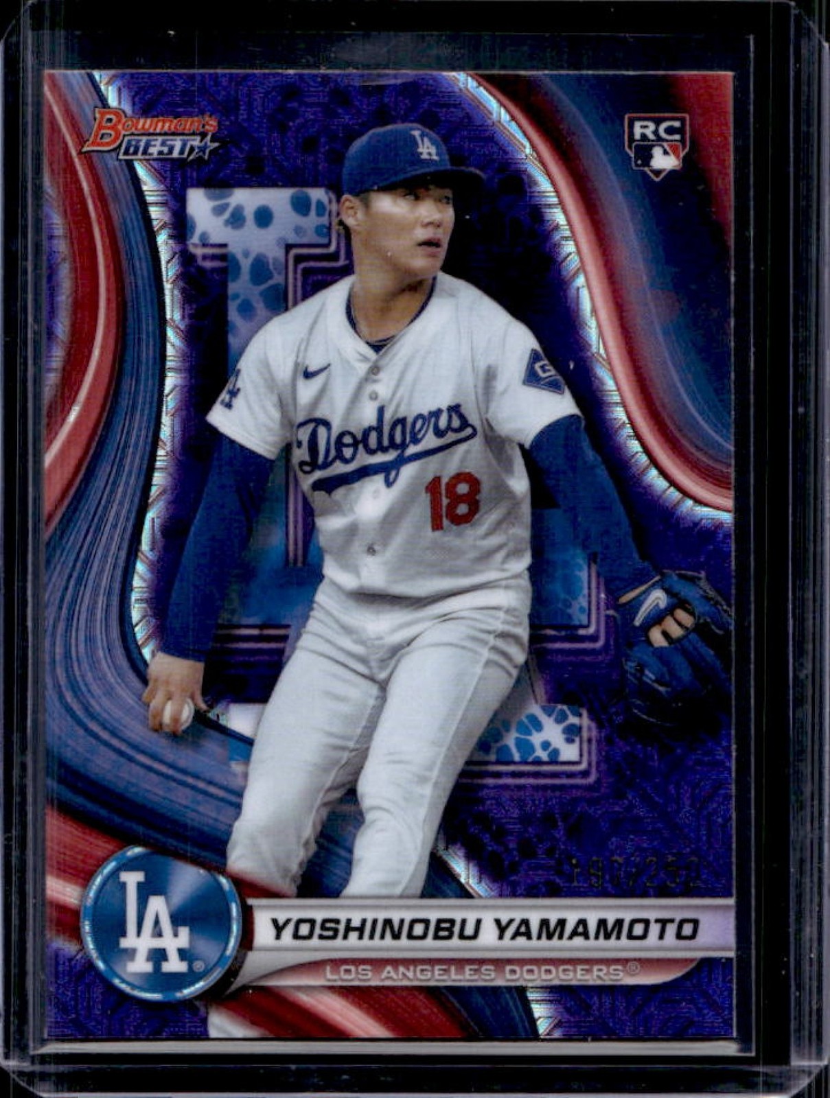 2024 Bowman's Best Yoshinobu Yamamoto RC Purple Mojo Refractor #/250 Dodgers