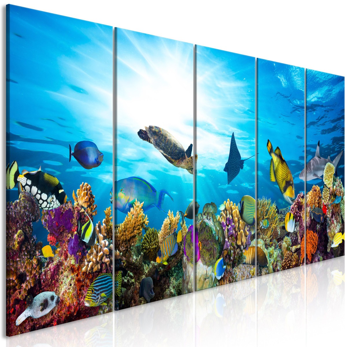 Tableau corail marin en 5 panneaux decoration grand format salon contemporain