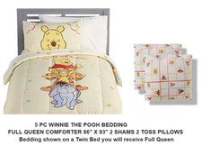 5pc Winnie the Pooh Bedding - Full Queen - Comforter 2 Sham 2 Throw Pillows NEW