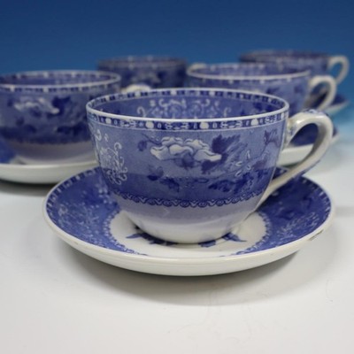 Copeland Spode Camilla Blue Transferware - 5 Oversized Cups and Saucers