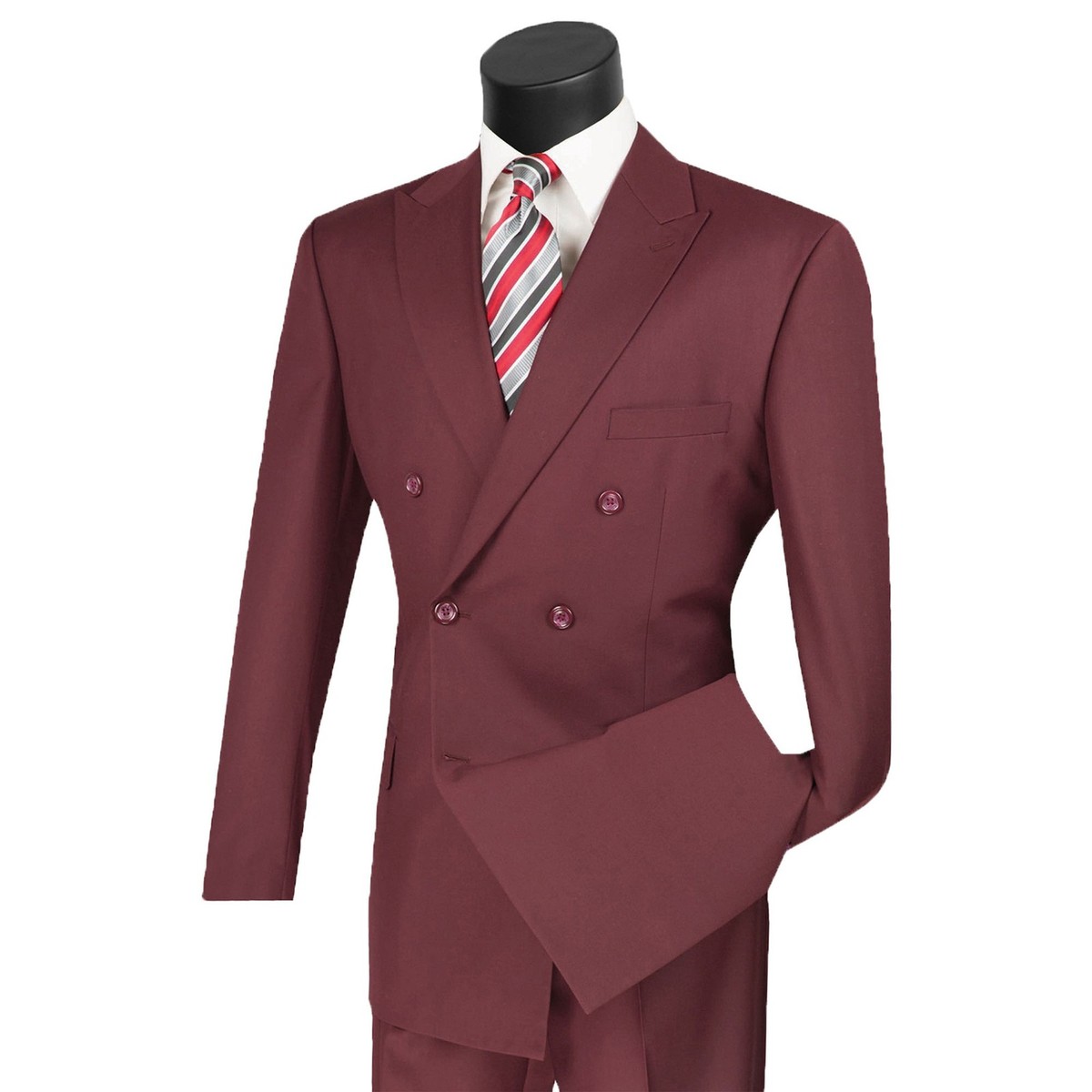 VINCI Men's Burgundy Double Breasted 6 Button Classic Fit Suit NEW
