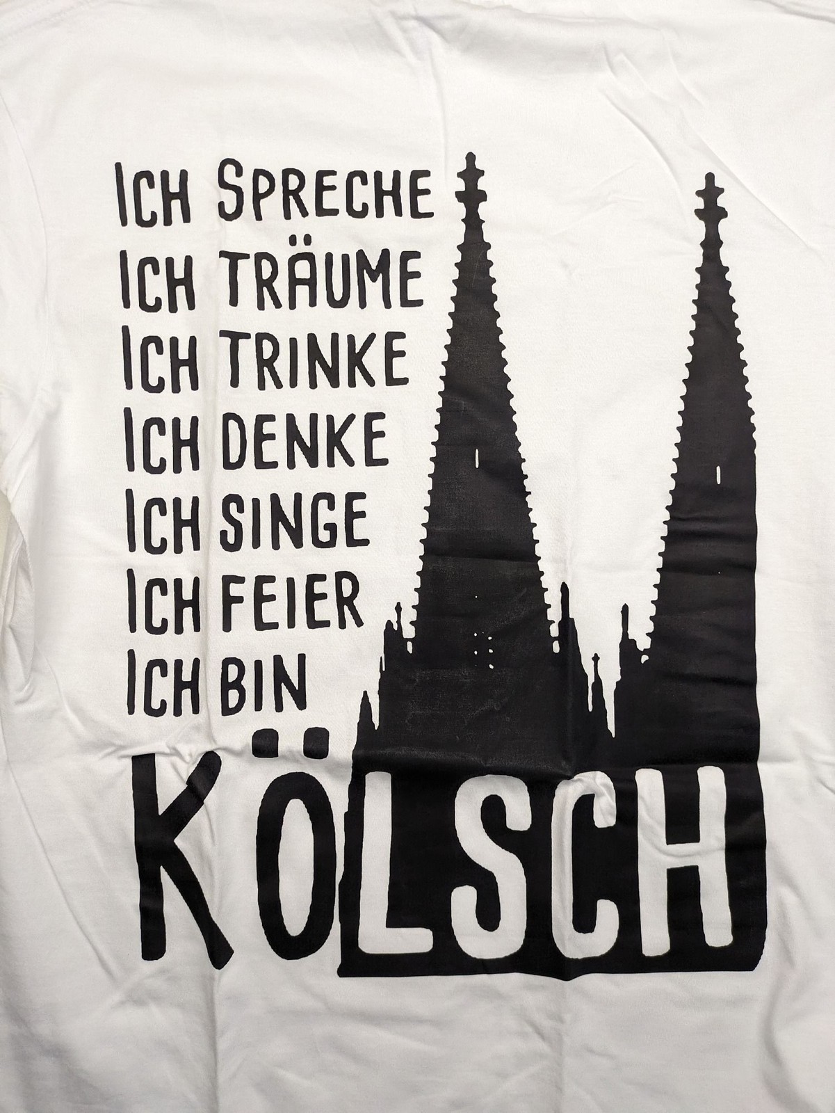 Camiseta de hombre JHK talla M Kölsche Jung Colonia Dom refrán camiseta gráfica blanca