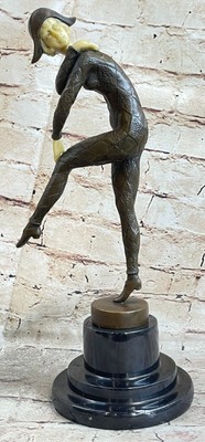 Tall Art Deco Sculpture Female Dancer on Marble Base bronze statue