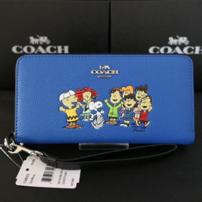 COACH X Peanuts C4603 Long Zip Around Wallet Blue Leather Snoopy