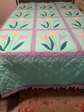 Hand Quilted Appliqued Quilt Tulips - Full to Queen