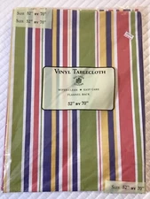 Sultan's Linens EASTER Egg Stripe  Vinyl  Flannel Back Tablecloth 52 x 70"  NWT