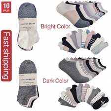 NWT LUCKY BRAND LADIES' 10 PK MULTI-COLOR SUPER SOFT NO SHOW SOCK SZ 4-10