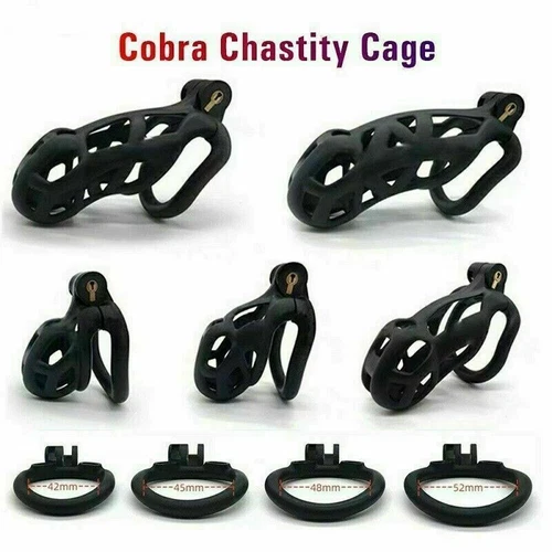 Male Cobra Resin Chastity Cage Lock Device Kit with 4 Rings Virginity Device - Picture 1 of 11