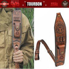 TOURBON Vintage Leather Rifle Sling Soft Gun Ammo Carry Strap+Knife Sheath Pouch