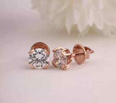 2Ct Round Cut IGI Lab Grown Diamond Solitaire Stud Earrings Solid 14kt Rose Gold