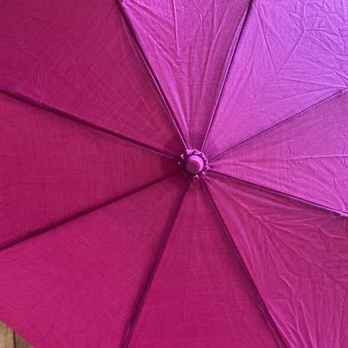 Bombay Duck Retracting Fuchsia Pink Pom Pom Trim Umbrella - Picture 3 of 6