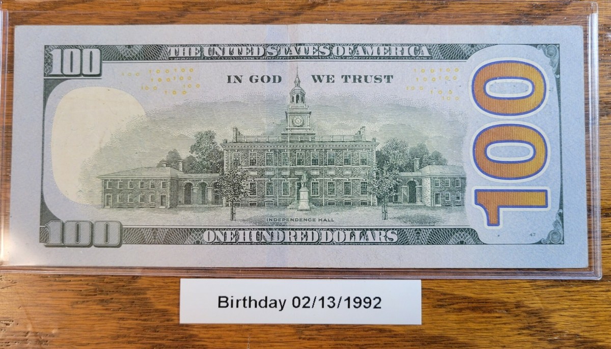切手100 Date/Birthday/Anniversary $100 One Hundred Dollar Bill - 02/13