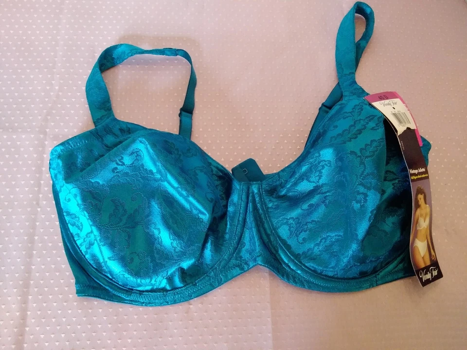 Бюстгальтер новый с Ярлыками винтажный VANITY FAIR второй кожи атласный глянцевый 40D бирюзовый синий - Изображение 3 из 4