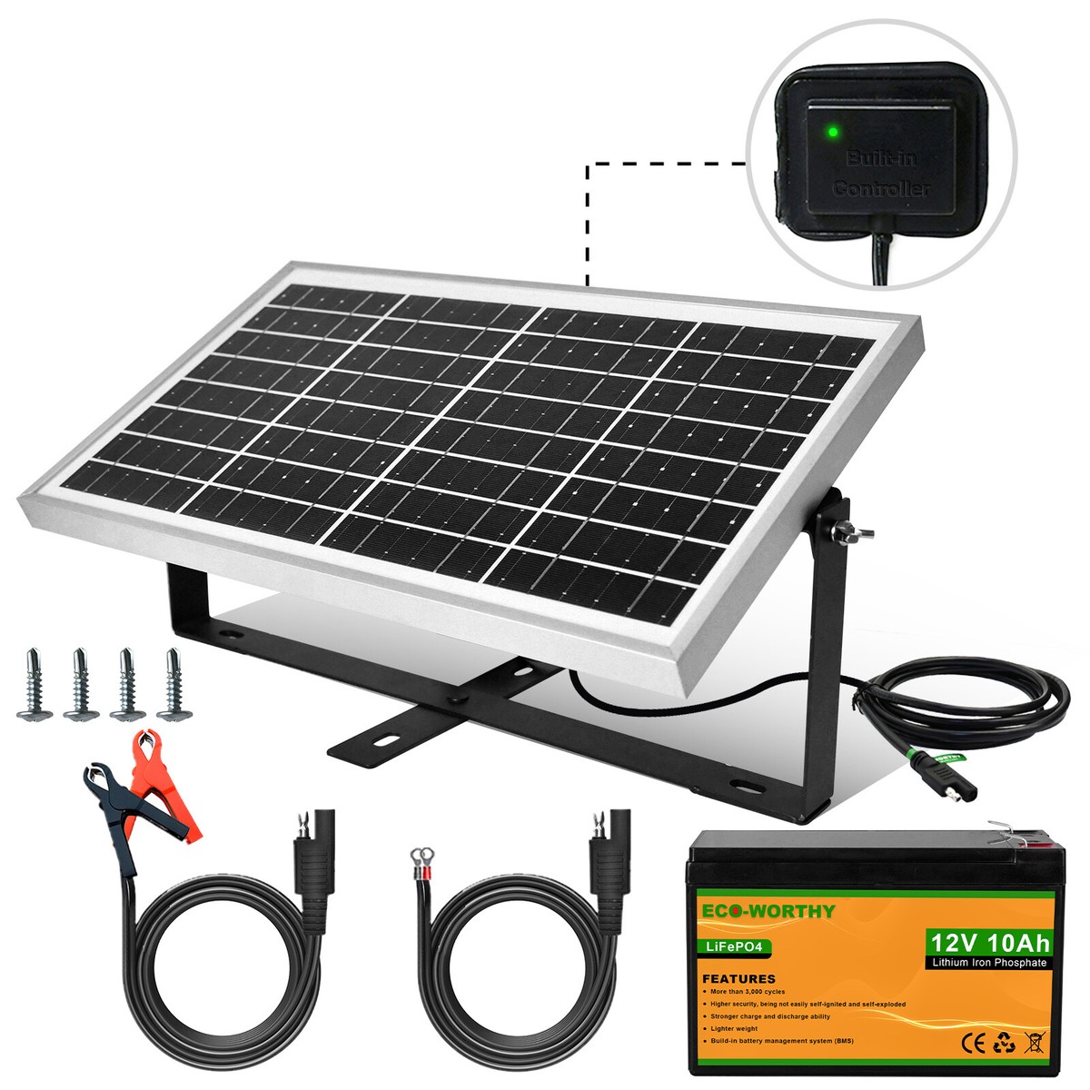 ECO-WORTHY 10W 25W Watt Solar Panel Kit & 12v 10Ah Lithium ECO-WORTHY 10W 25W Watt Solar Panel Kit & 12v 10Ah Lithium