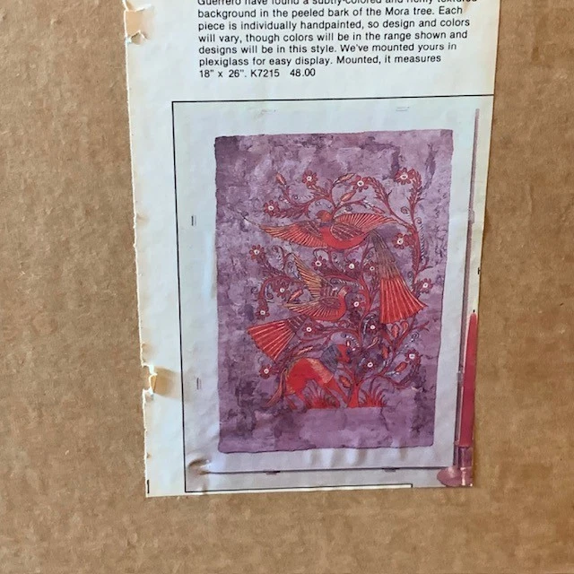 Arte Popular Mexicano Pájaro Ciervo Pintura Amatl Corteza Papel Mora Árbol MCM Grande De Colección Foto 4 de 4