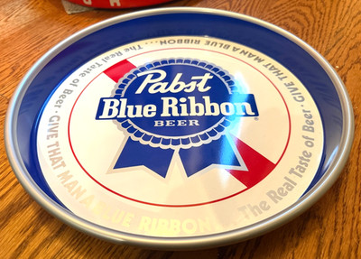 PABST BLUE RIBBON BEER METAL SERVING TRAY  TRUE VINTAGE 1983 EXCELLENT