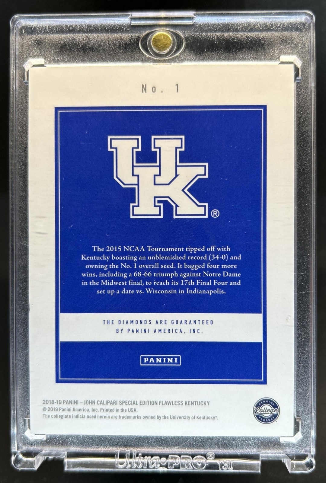 2018-19 Flawless Kentucky John Calipari Special Final Four Triple Diamond #1/1 view 2