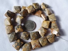 15" Str Natural Leopardskin Jasper Faceted Square Stone Beads 13mm L A409 DNG