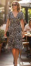 Andrea Moore Wrap Dress Size 14 Black & White Knee Length Ruffle Function Work