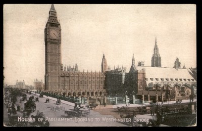 Postcard Houses of Parliament, Westminster Bridge, 1909, London