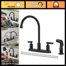 High Arc Kitchen Faucet with Side Sprayer, 4-Hole, Lead-Free, 1.8 GPM, Black