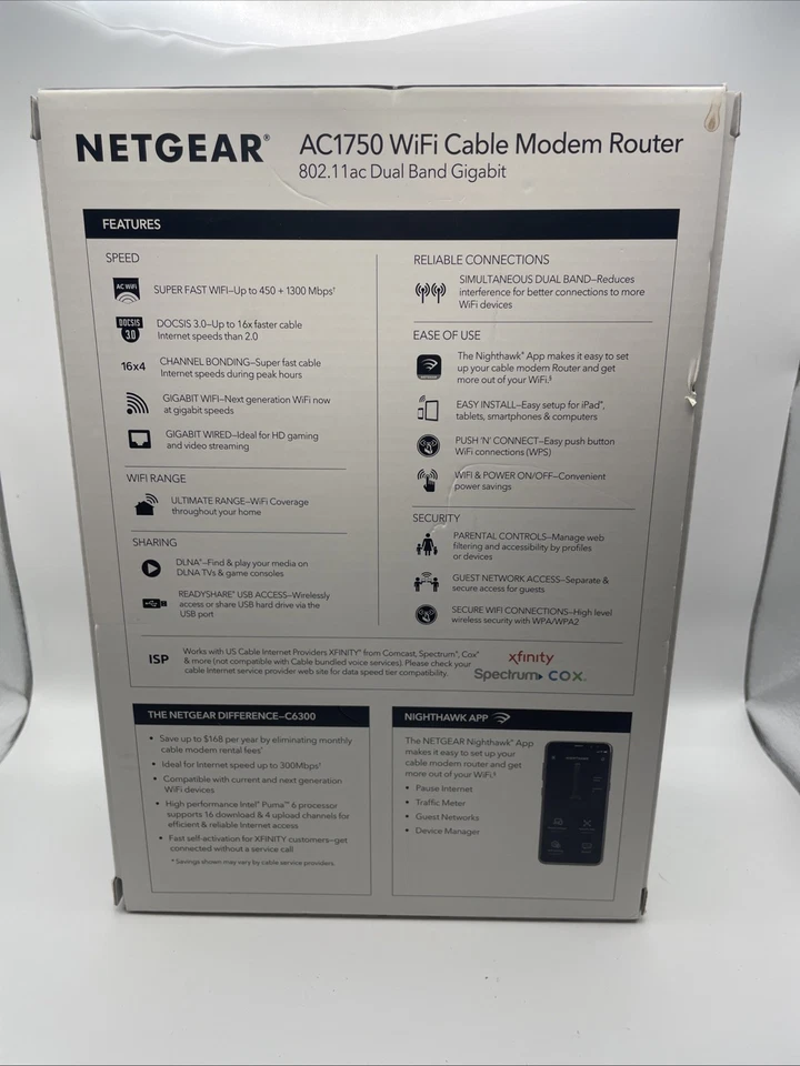 NETGEAR AC1750 WiFi Cable Modem Router (C6300) – Xfinity DOCSIS 3.0 Dual Band - Image 4 of 4