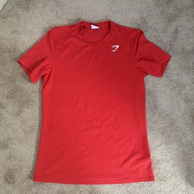 Men s Gymshark Red Short Sleeve Crew Neck T Shirt Breathable Jersey with Logo