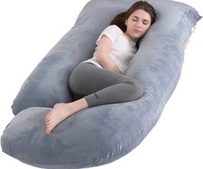 Velvet Cover Grey J Shaped Pregnancy/ Shaped Body Pillow 45 x 25 