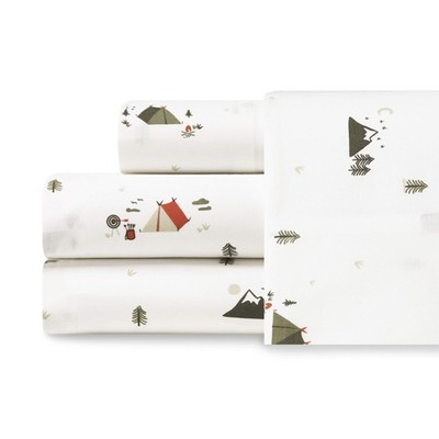 Eddie Bauer - Full Sheets, Cotton Full, Cascade Camping White/Green/Orange 