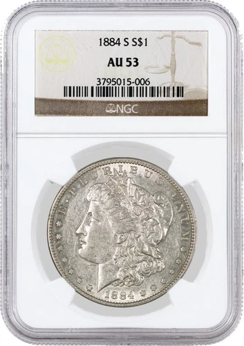 1884 S $1 Morgan Silver Dollar NGC AU53 About Uncirculated Key Date Coin